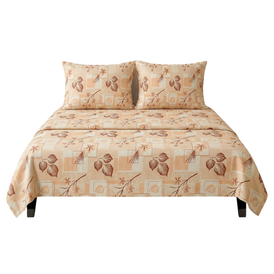 Peach Brown Autumn Flower Bedsheet Set