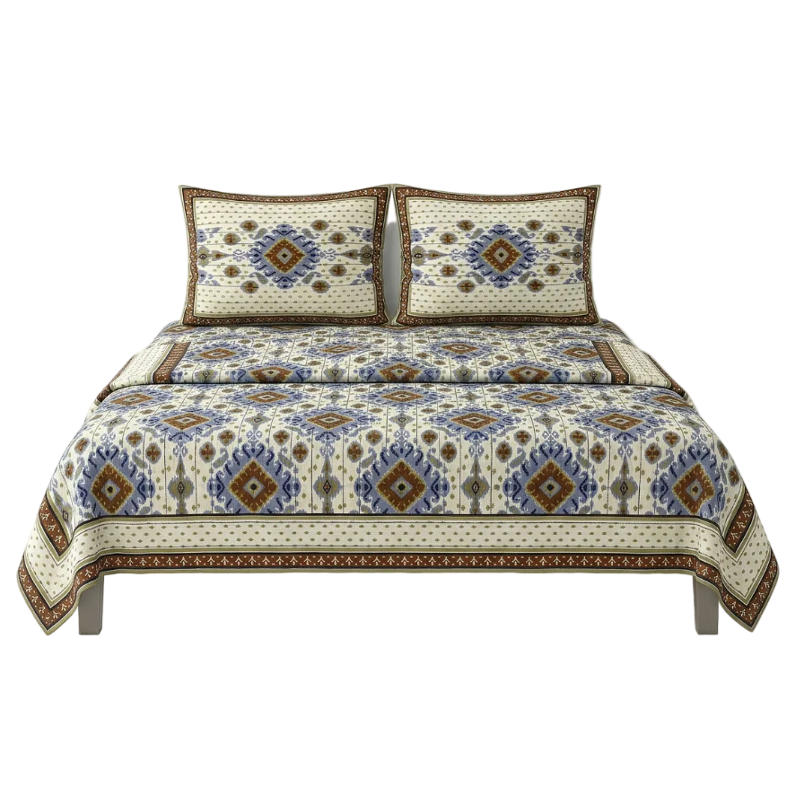 Patola Off-White Blue Design Bedsheets Set