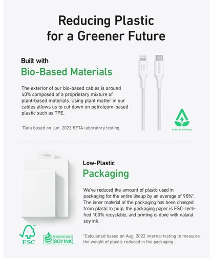 Anker 542 USB-C to Lightning Cable 3ft – Bio-Based, White