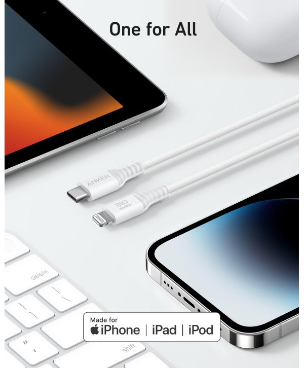 Anker 542 USB-C to Lightning Cable 3ft – Bio-Based, White
