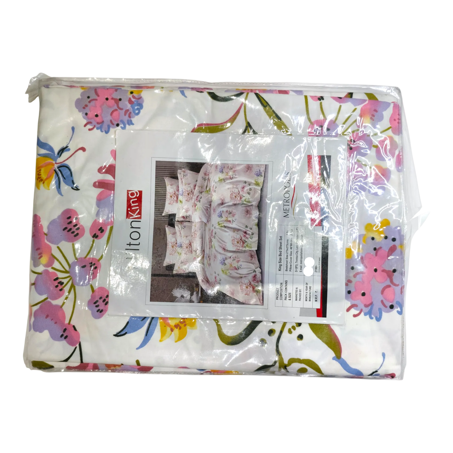 Metropolis Hilton King Size Bedsheet Set (White Floral)