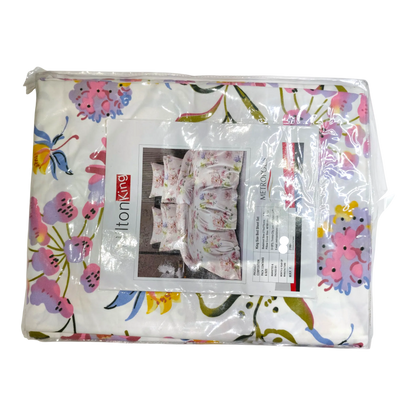 Metropolis Hilton King Size Bedsheet Set (White Floral)