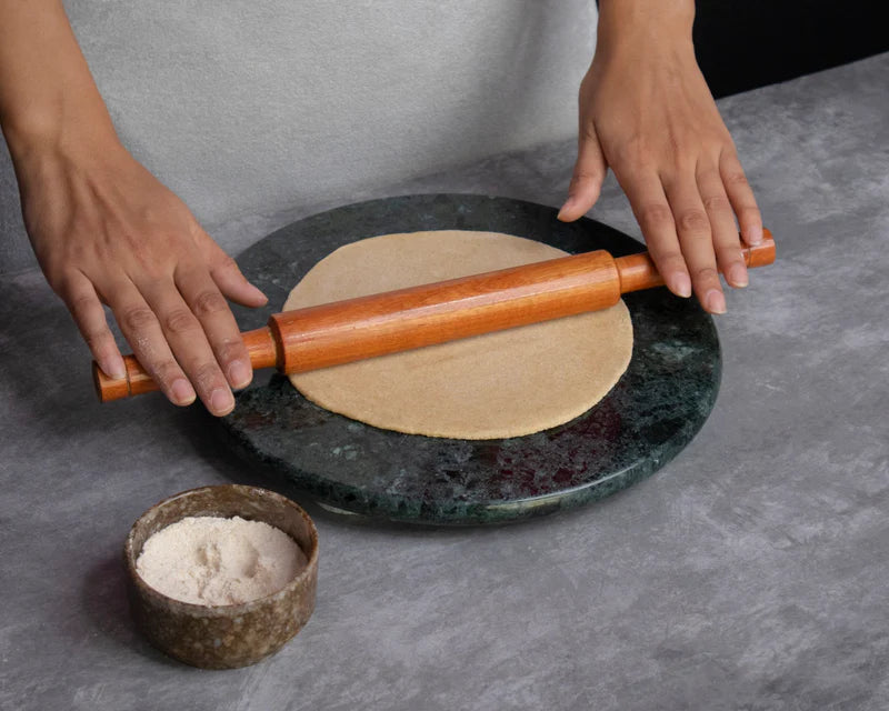 Premium Marble Rolling Board (Chowki) with Wooden Handle Belan