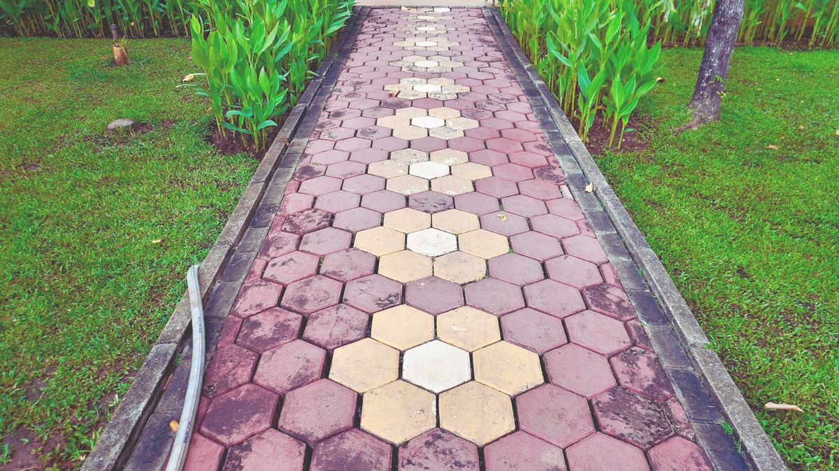Pavement design with a unique geometric pattern adds a clean and elegant look