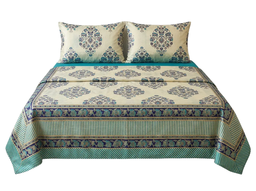 Metropolis Off-white Gold Blue Bedsheet Set