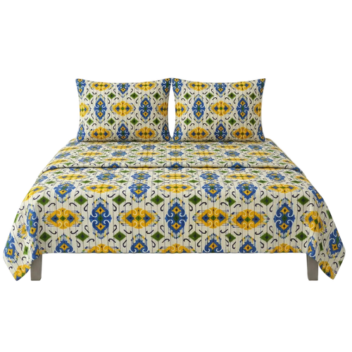 Patola Off-White Blue Yellow Design Bedsheet Set