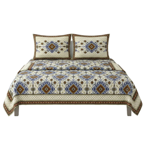 Patola Off-White Blue Design Bedsheets Set