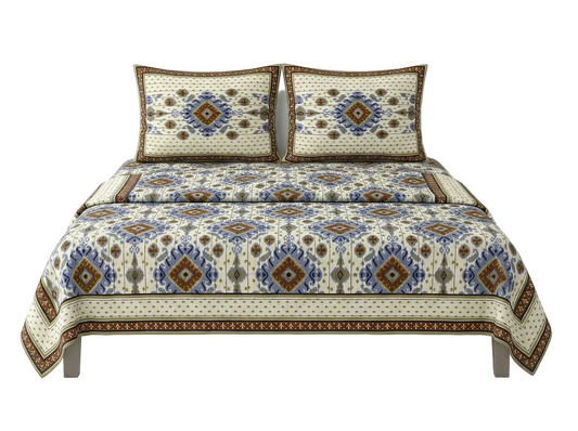 Patola Off-White Blue Design Bedsheets Set