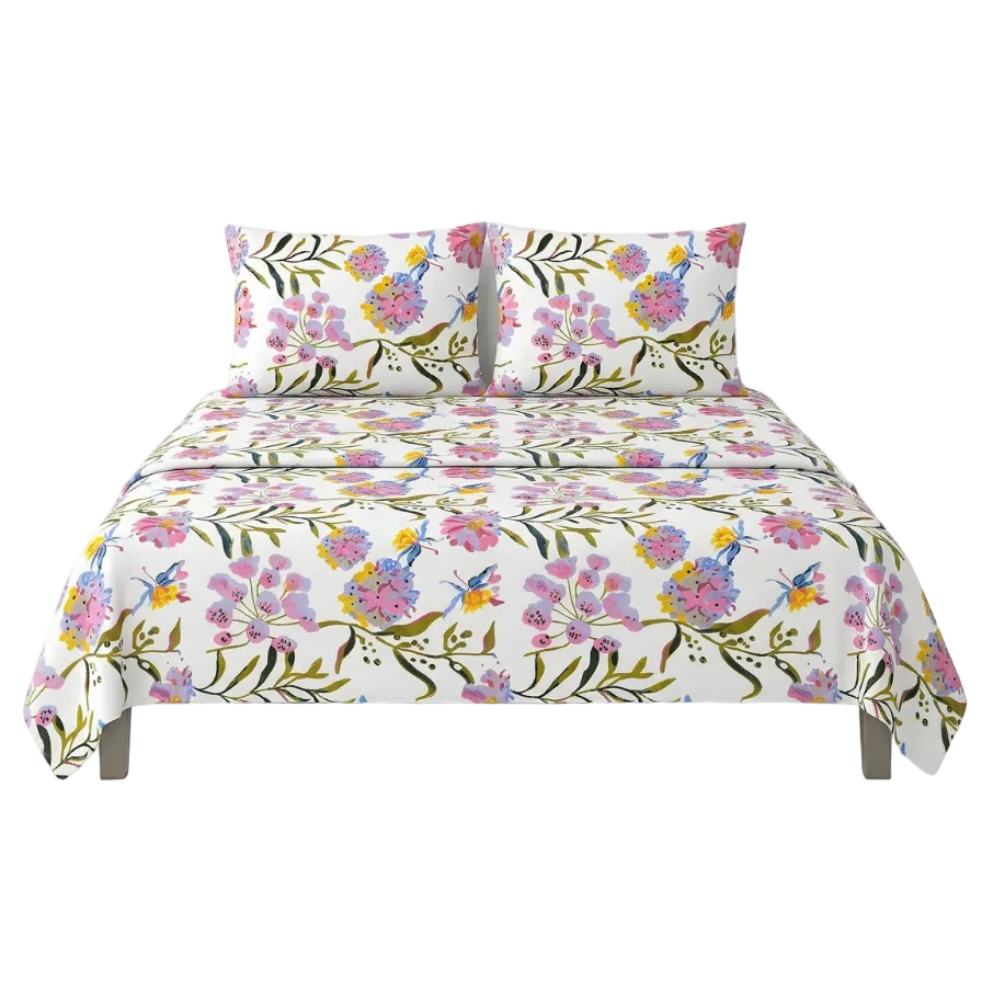 Metropolis Hilton King Size Bedsheet Set (White Floral)