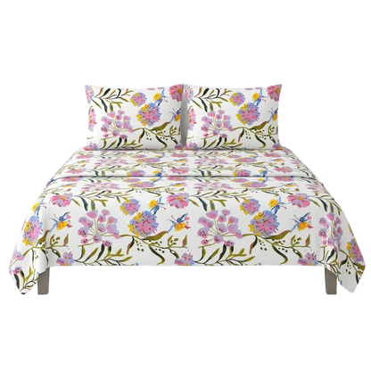 Metropolis Hilton King Size Bedsheet Set (White Floral)