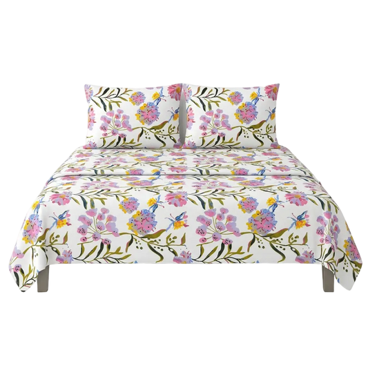 Hiltonking White Printed Rose Bedsheet Set
