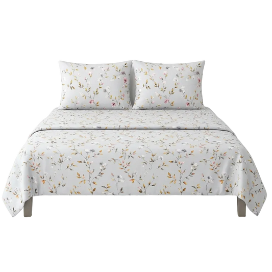 METROPOLIS DAFFODIL GREY FLOWER JAPAN STYLE BEDSHEET SET
