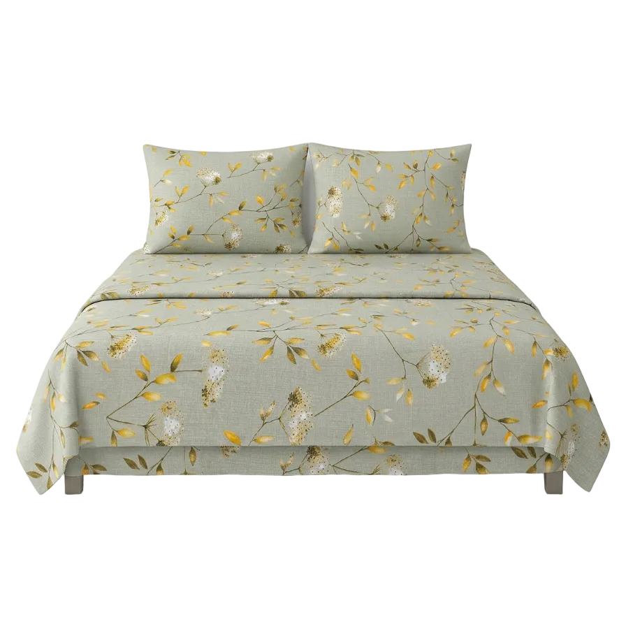 Metropolis Daffodil Super Soft Bedsheet Set (Light Green Floral)