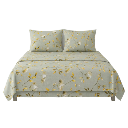 Metropolis Daffodil Super Soft Bedsheet Set (Light Green Floral)