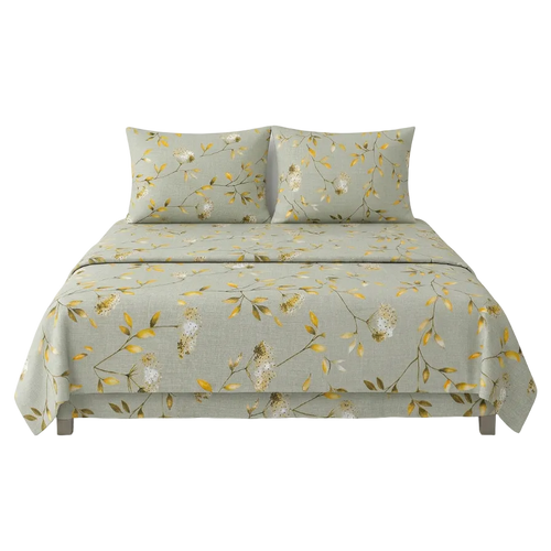 Metropolis Daffodil Super Soft Bedsheet Set (Light Green Floral)