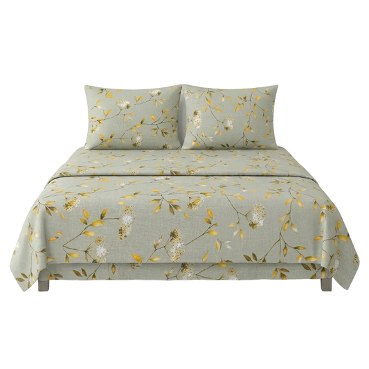 Metropolis Daffodil Light Green  Flower Bedsheet Set