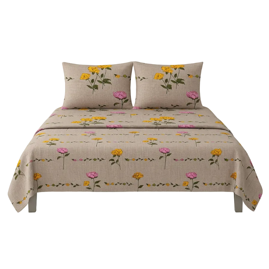 Metropolis Daffodil Super Soft Bedsheet Set (Peach Floral)