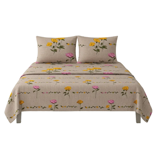 Metropolis Daffodil Super Soft Bedsheet Set (Peach Floral)