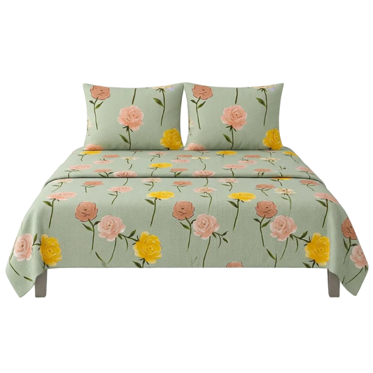 Hiltonking Green Flowery Bedsheet Set