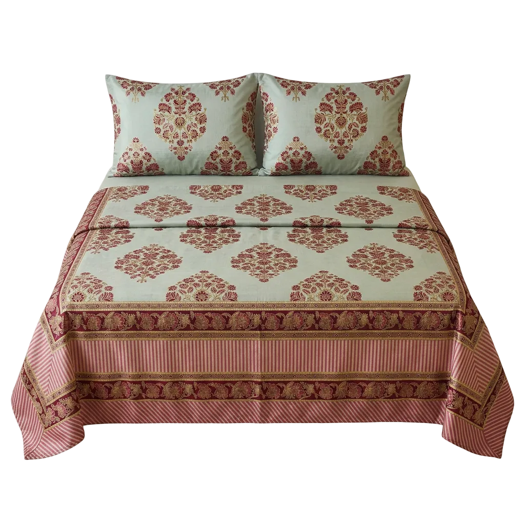 Metropolis Off-white Gold Pink Bedsheet Set