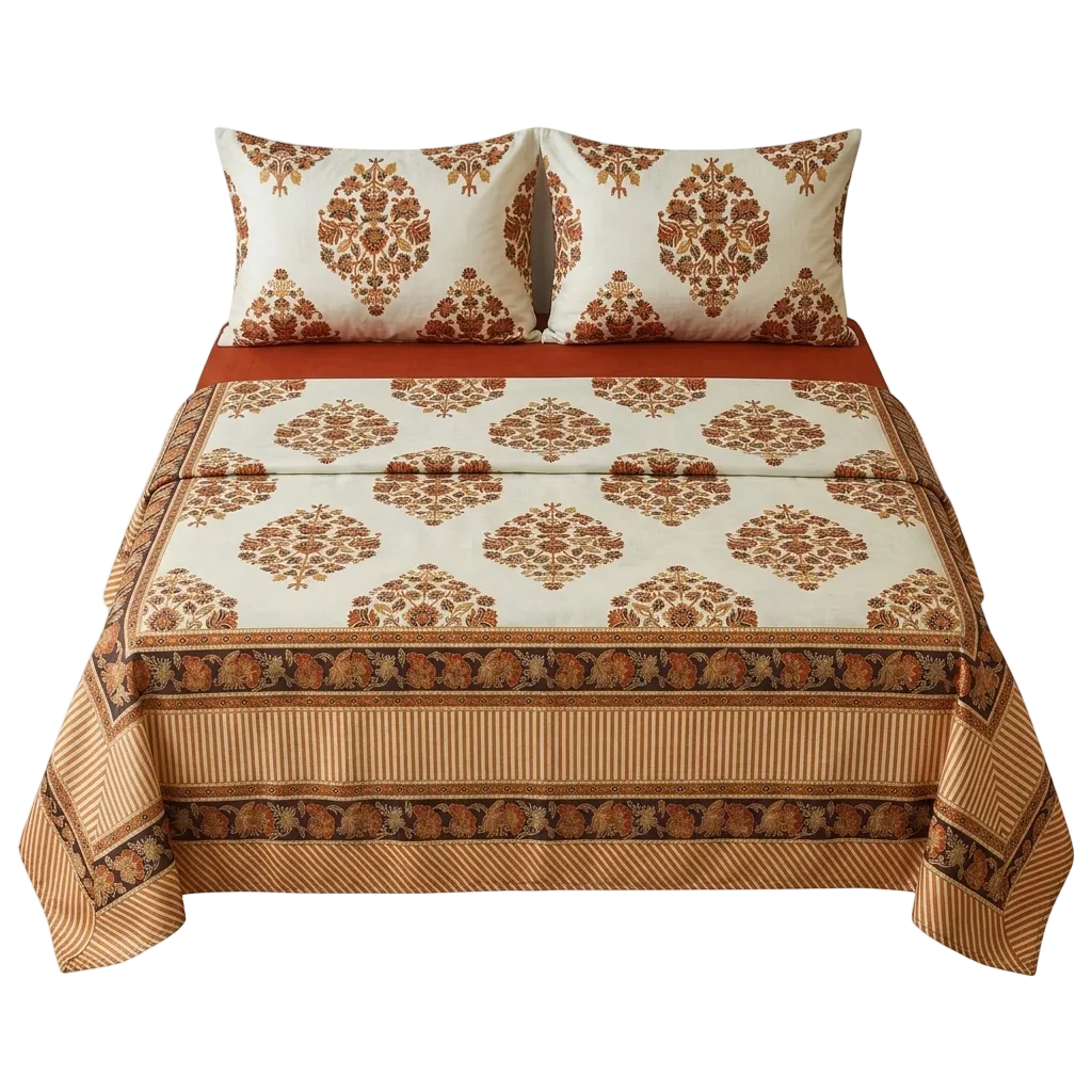 Metropolis Off-white Gold Orange Bedsheet Set