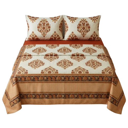 Metropolis Off-white Gold Orange Bedsheet Set